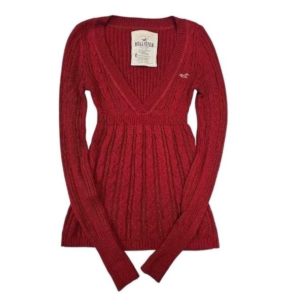 Hollister Y2K Babydoll Cable Knit Sweater Womens XS Bella Swan Rabbit Hair Red - Picture 1 of 7